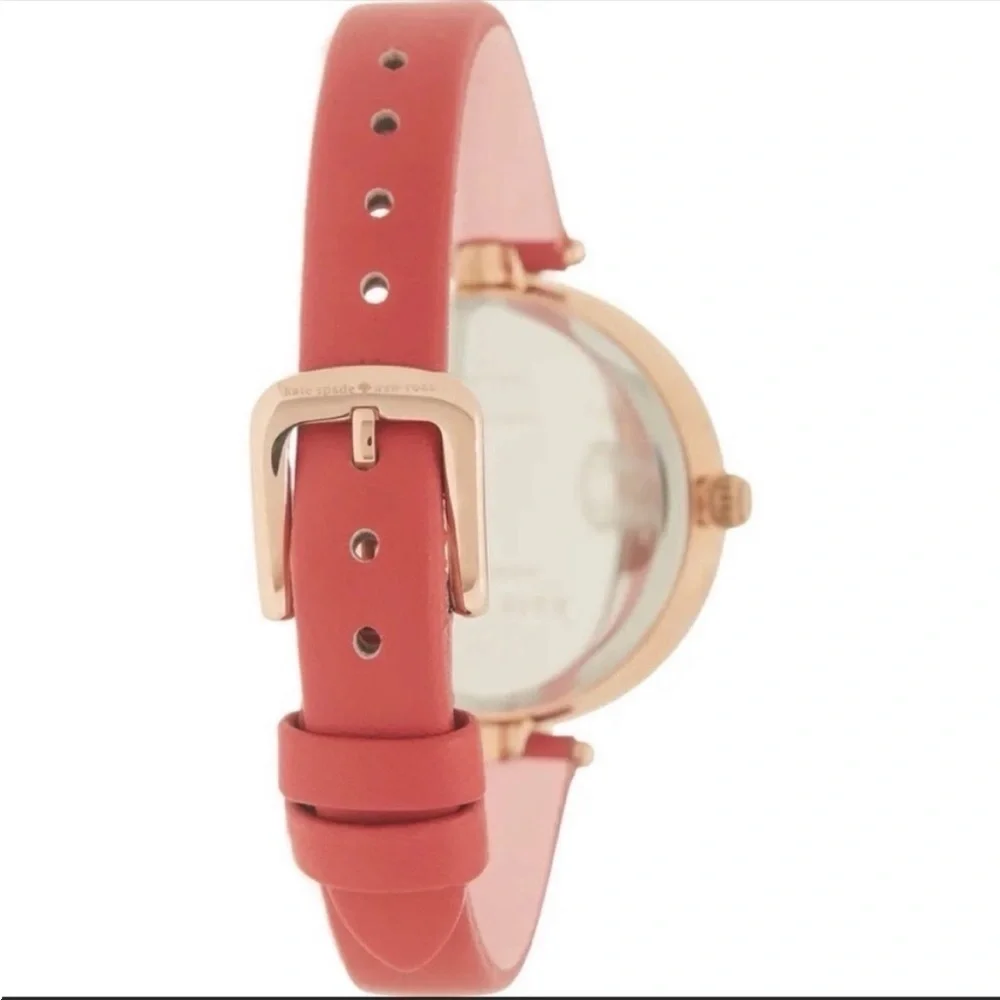 Kate Spade Holland Watch Gift Set Rose Gold Leather Pearl Earrings 34mm Box